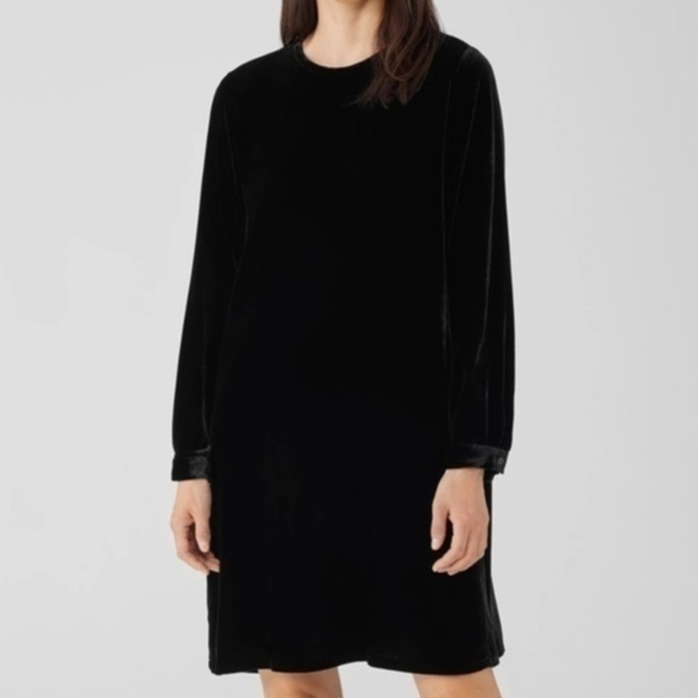 Eileen Fisher Petite Silk‎ Blend Velvet Crew Neck Dress